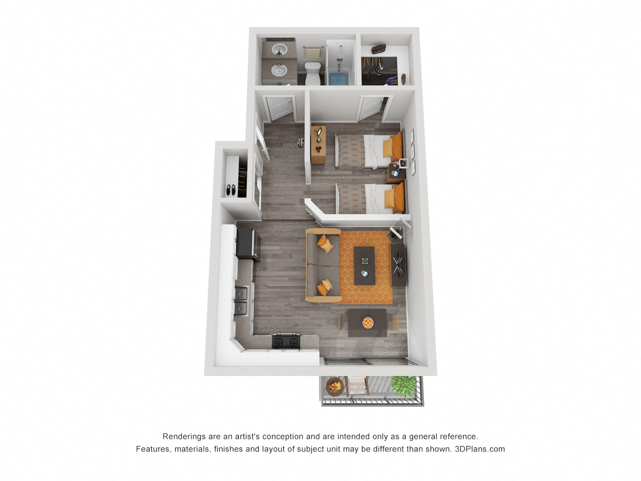 Floor plan for studio, 1 bath, 530 sqft